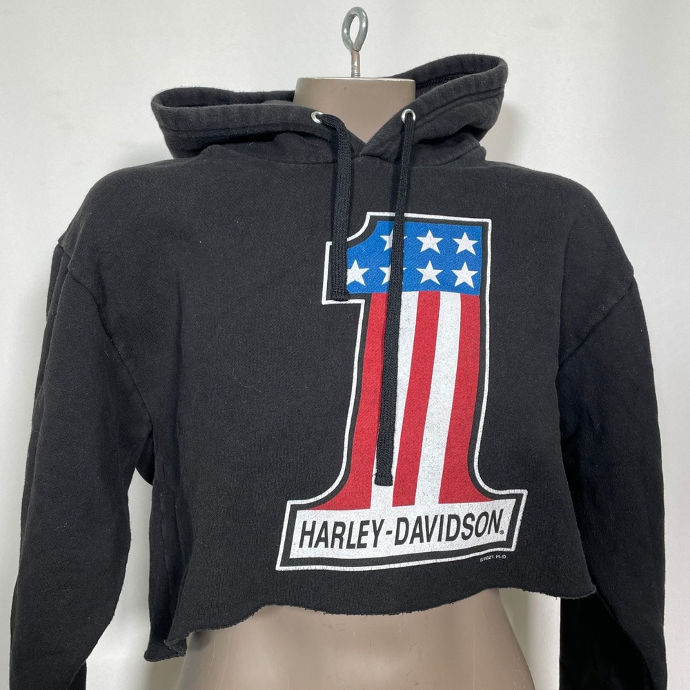Harley-Davidson #1 California Shield Logo Black Cropped Hoodie Women's SMALL - Picture 5 of 10